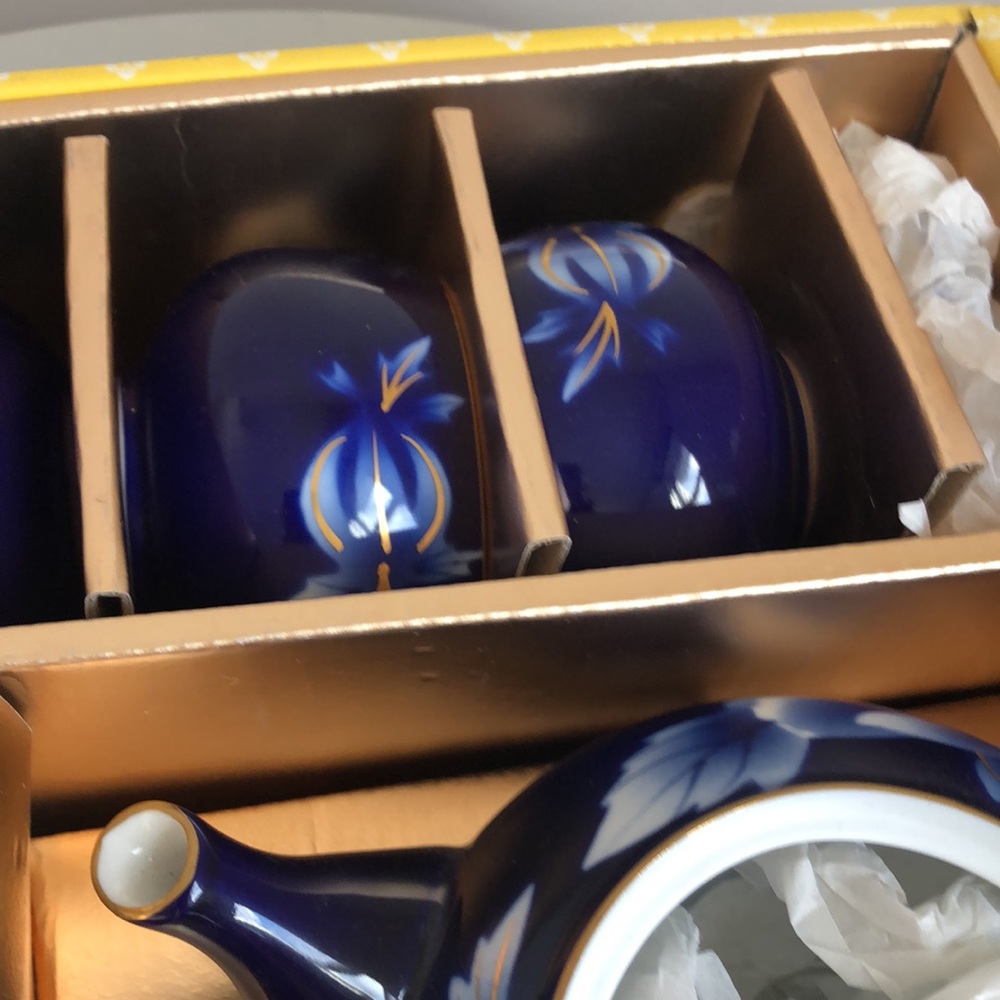 Japanese Tea Set of (5) | Blue Floral | New in Box